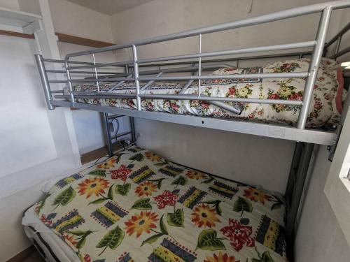 - 2 lits superposés dans une chambre avec un couvre-lit floral dans l'établissement 017 Deux pièces iles des pêcheurs, au Cap d'Agde