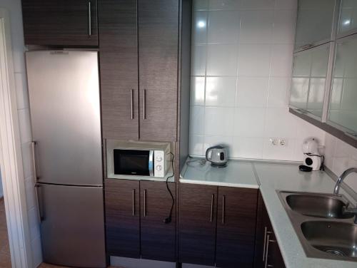 a kitchen with a refrigerator and a microwave at Center Paradise Almerimar in Almerimar