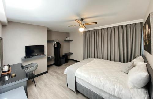 Habitación de hotel con cama y TV en Elif Otel, en Ereğli