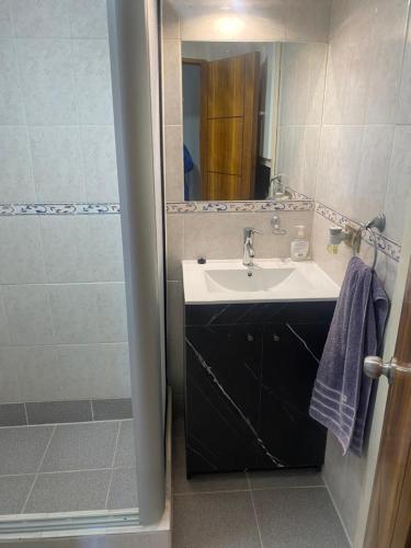 uma casa de banho com um lavatório e um espelho em Apartamento Quinto Sector em Viña del Mar