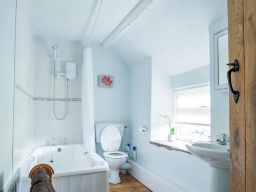 a bathroom with a tub and a toilet and a sink at 2 bed in Llanfihangel-Nant-Bran BN200 in Llanfihangel-Nant-Brân