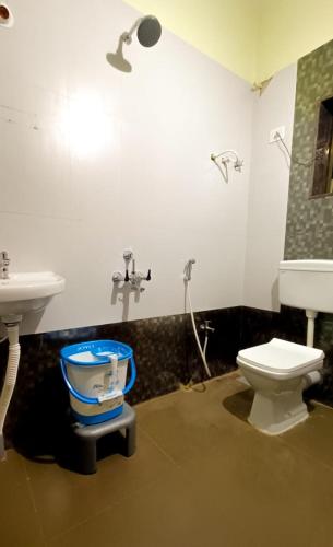 a bathroom with a toilet and a sink at PALM VISTA HOMESTAY in Malvan