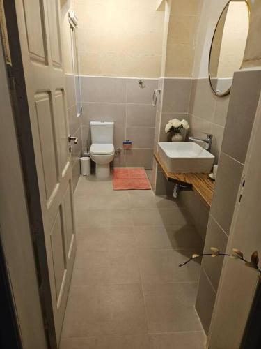a bathroom with a white toilet and a sink at Unique Farmhouse in the Heart of Gozo - Nadur in Nadur