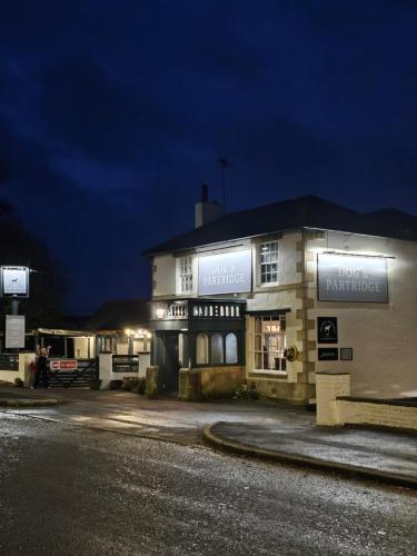 a building with lights on the side of it at night at Dog and Partridge Inn in Calne
