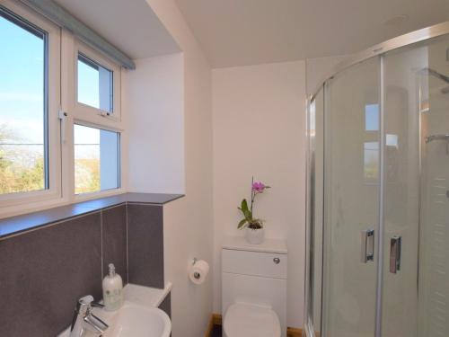 y baño con ducha, aseo y lavamanos. en 1 bed in Taunton 49569 en Hatch Beauchamp