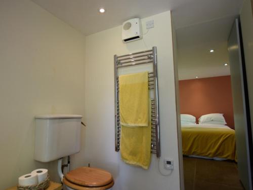 a bathroom with a toilet and a yellow towel at 1 bed in Coreley CHL32 in Coreley