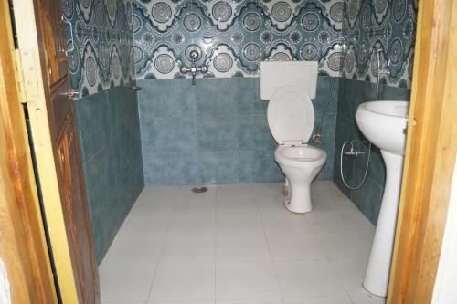 a bathroom with a toilet and a sink at Apple Garden Katagla Kasol in Kasol