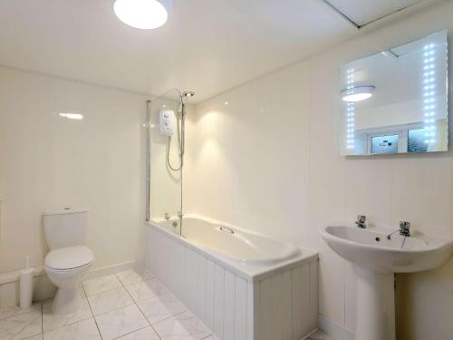 a white bathroom with a toilet and a sink at 2 Bed in Betws-y-Coed 78601 in Llanddoget