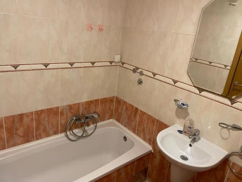 ein Badezimmer mit einem Waschbecken, einer Badewanne und einem WC in der Unterkunft Bap-Belt apartment in Bačka Palanka