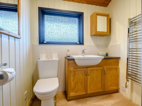 a bathroom with a toilet and a sink and a window at 3 Bed in Ullswater 88212 in Tirril
