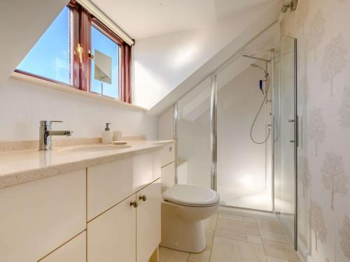 La salle de bains est pourvue de toilettes, d'un lavabo et d'une douche. dans l'établissement 3 Bed in Greystoke 89268, à Newton Reigny