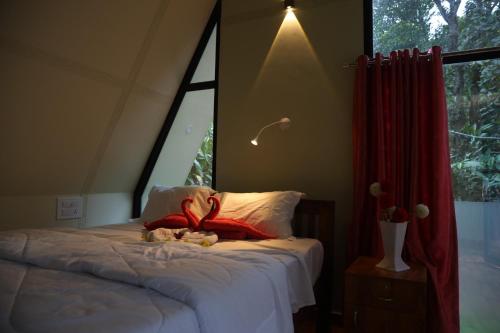 Arabian Holiday Resort Family Cottage One Room Two Bed في ادوكي: غرفة نوم بها سرير مع نافذة كبيرة