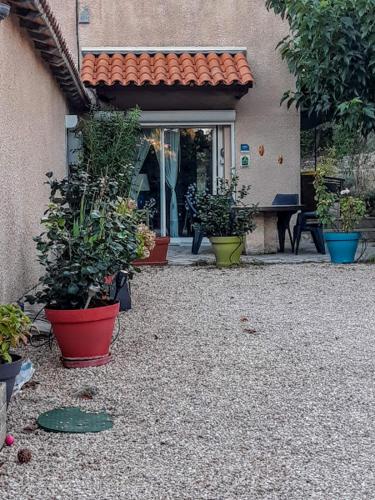 a group of potted plants sitting outside of a building at LOUCABANON VAR in Draguignan