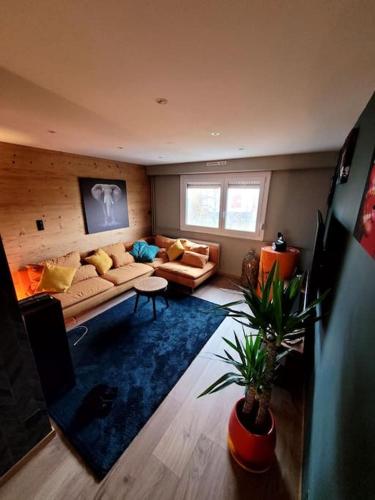 uma sala de estar com um sofá e um tapete em STRASBOURG em Estrasburgo