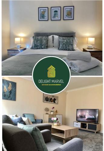 a bedroom and a living room with a bed and a tv at Maidstone-Penenden House in Maidstone