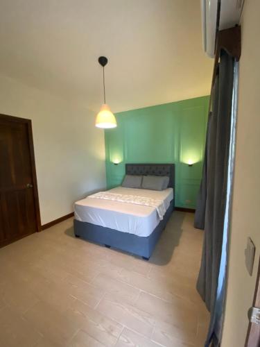 a bedroom with a bed in a room with green walls at Oasis by Franklin Hotel Boutique in Fortuna
