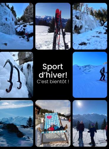 a collage of pictures of people in the snow at Géné Fiz, Location Passy in Passy