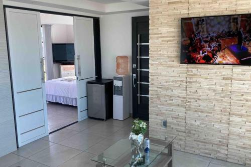 TV a/nebo společenská místnost v ubytování Hermosa SUITE con Estacionamiento gratuito