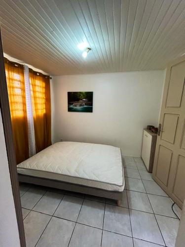 ein Schlafzimmer mit einem Bett in einem Zimmer in der Unterkunft Villa de 2 chambres avec vue sur la ville piscine privee et jardin clos a Le Lamentin in Le Lamentin