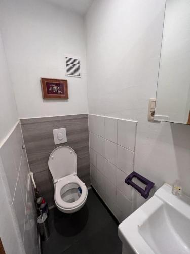 a small bathroom with a toilet and a sink at Chatelain 2 in Brussels