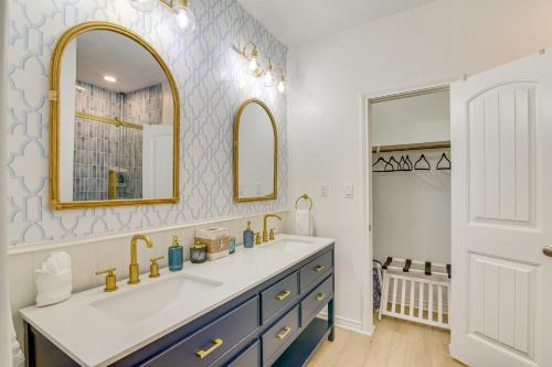 a bathroom with a sink and a mirror at Family-Friendly Crystal Beach Home Steps to Beach in Crystal Beach