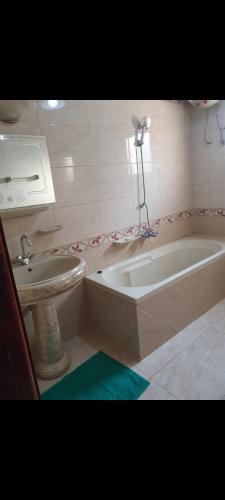 a bathroom with a tub and a toilet and a sink at Soliman Villa in Luxor