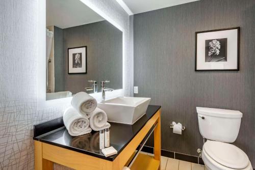 Cambria Hotel Minneapolis Maple Grove في مابل غروف: حمام مع حوض ومرحاض