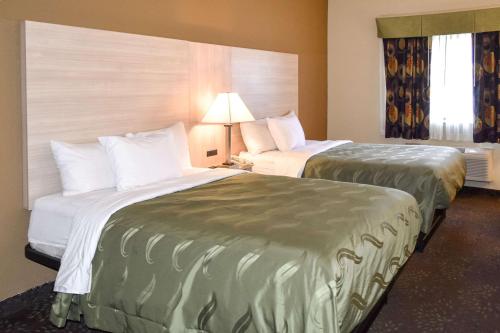 Habitación de hotel con 2 camas y ventana en Quality Inn & Suites Brooks Louisville South, en Brooks