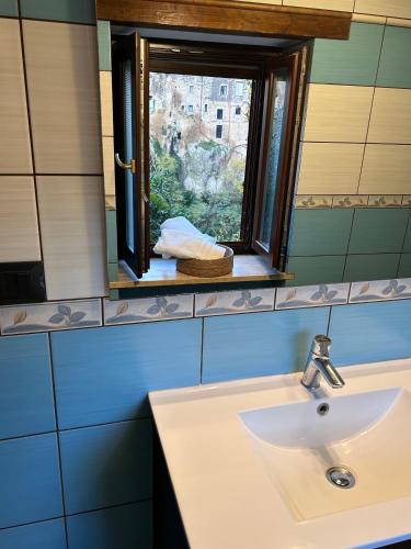 a bathroom with a sink and a window at BELLEVUE APARTMENTS in SantʼAgata deʼ Goti