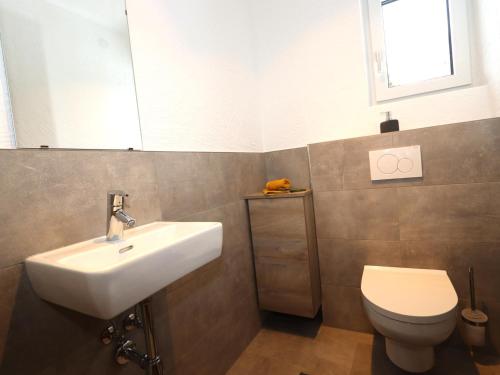 a bathroom with a sink and a toilet at Ferienhaus Wolf in Raut