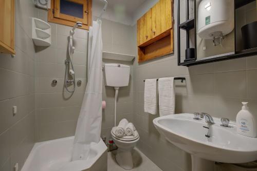 紹澤杜爾克西的住宿－Bianca's Studio 500mt From Ski - Happy Rentals，一间带水槽、卫生间和淋浴的浴室