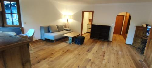 ein Wohnzimmer mit einem Sofa und einem Tisch in der Unterkunft Best place Apartment "Ambiente" include Jokercard in Saalbach-Hinterglemm