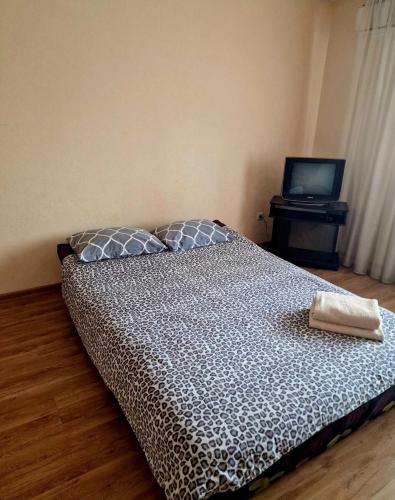 a bed in a room with a television and a bed sidx sidx sidx at Apartment on Kravchuka, 11b in Lutsk