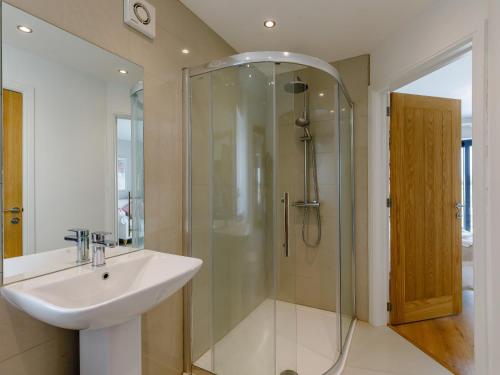 y baño con lavabo y ducha acristalada. en 2 Bed in Shrewsbury 78607, en Melverley