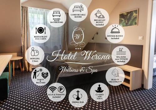a room with a wall with stickers on it at Medical Wellness & SPA Werona in Duszniki Zdrój