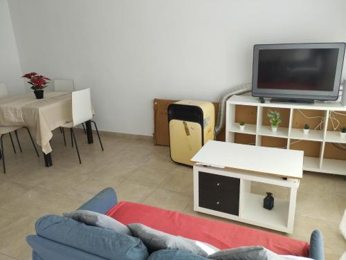 Apartamento en Barcelona في برشلونة: غرفة معيشة مع أريكة وتلفزيون