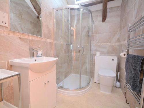 uma casa de banho com um chuveiro, um WC e um lavatório. em 3 bed in Widemouth Bay 02164 em Poundstock