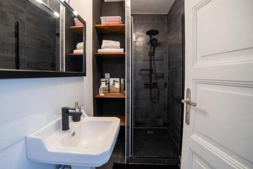 ein Bad mit einem Waschbecken und einer Dusche in der Unterkunft APPT LUMINEUX F3 QUARTIER CALME in Vichy