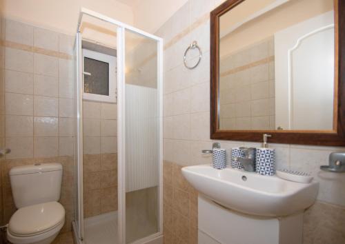 a bathroom with a toilet and a sink and a mirror at Afrodite's Oasis Villa by "elite" in Akrotiri