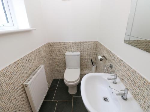 a bathroom with a white toilet and a sink at Curlew in Milford Haven