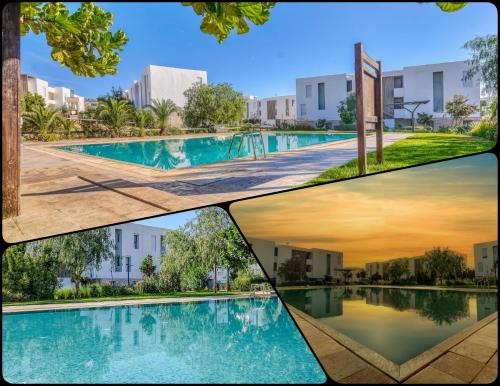 a collage of photos of a swimming pool at Ijdi Taghazout - T3 Luxe - Piscine - 4 or 5 Px in Taghazout