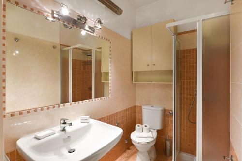 uma casa de banho com um lavatório, um WC e um espelho. em Santiago Home em Lugano