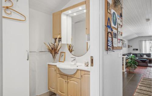 een badkamer met een wastafel en een spiegel bij Nice Home In Brovst With Jacuzzi in Brovst