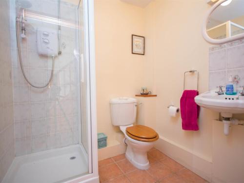 uma casa de banho com um WC, um lavatório e um chuveiro em 3 Bed in Askerswell DC067 