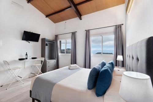 a bedroom with a bed and a desk and a television at Casa Lomo el Aire Sterlizia in Tegueste