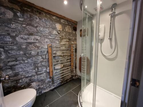 a bathroom with a toilet and a glass shower at 1 Bed in Loch Ness I662C in Invermoriston