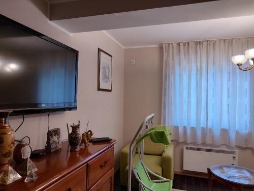 a living room with a large flat screen tv on the wall at WEGA Star Apartmani in Brzeće