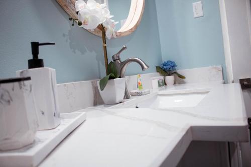 W łazience znajduje się umywalka i lustro. w obiekcie SEAFLECTIONS w mieście Kingston
