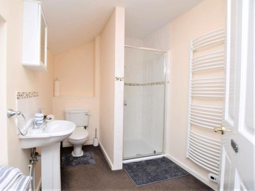 a bathroom with a shower and a toilet and a sink at 1 Bed in Wymondham 43278 in Wymondham