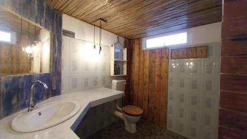 ein Bad mit einem Waschbecken und einem WC in der Unterkunft Bon Vivant Front de Mer - Ile Rodrigues in Rodrigues Island